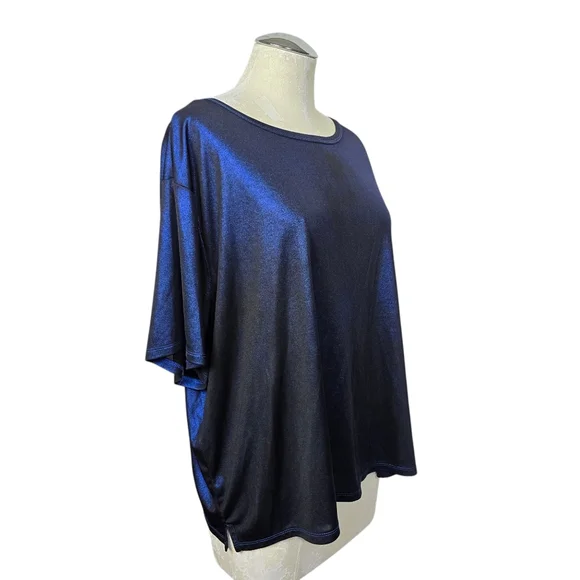 Forever 21 Blue Metallic Short Sleeves Shirt 3X - Picture 2 of 5